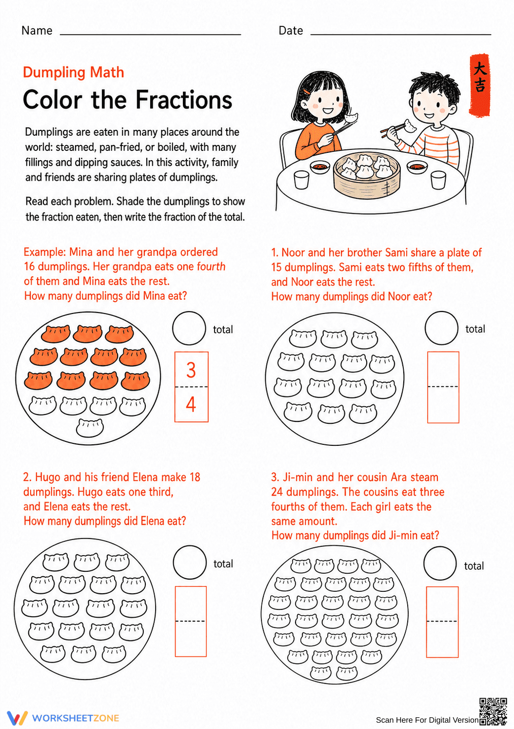 Dumpling Math: Color the Fractions - Page 1