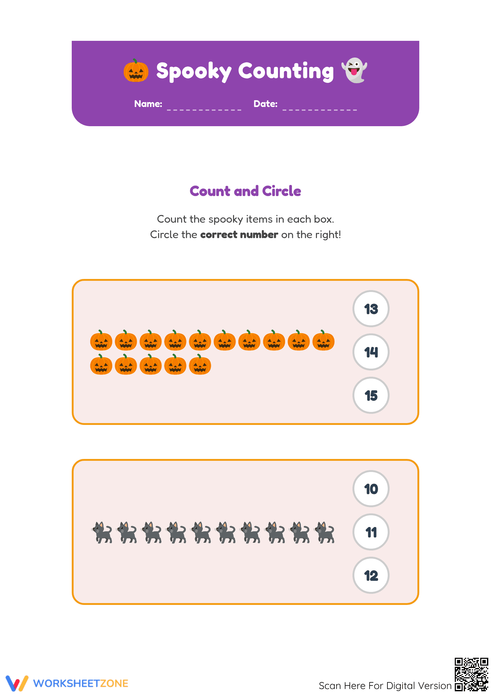 Printable Halloween Math: Counting to 20 — Grade K Essential - Page 1