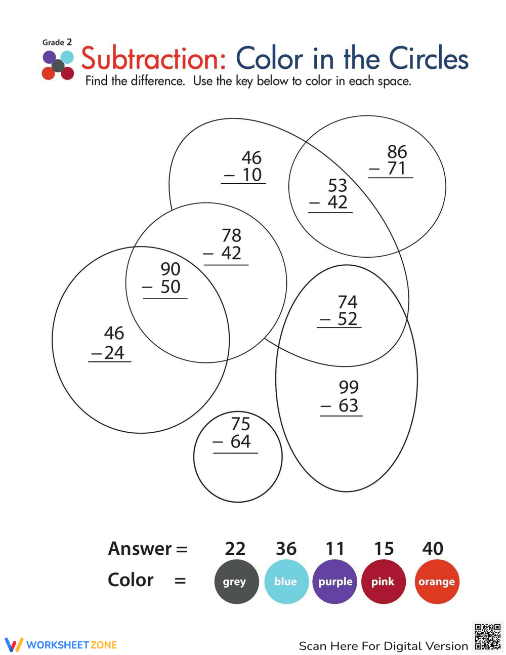 Subtraction Color by Number: Engaging Math Worksheet - Page 1
