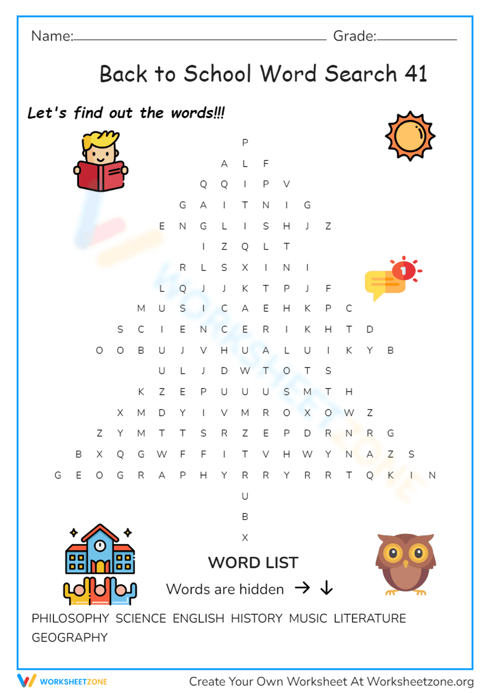 Back to School Word Search 41 - Page 1