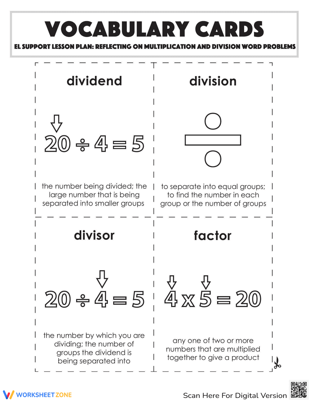 Vocabulary Cards: Reflecting on Multiplication and Division Word Problems - Page 1
