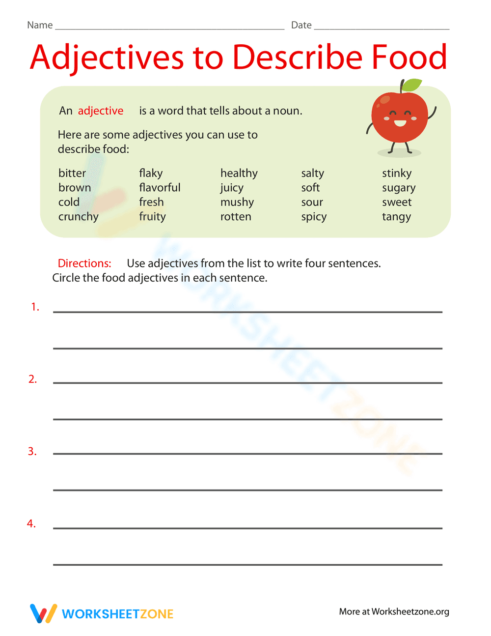 Adjectives to Describe Food Worksheet - Page 1