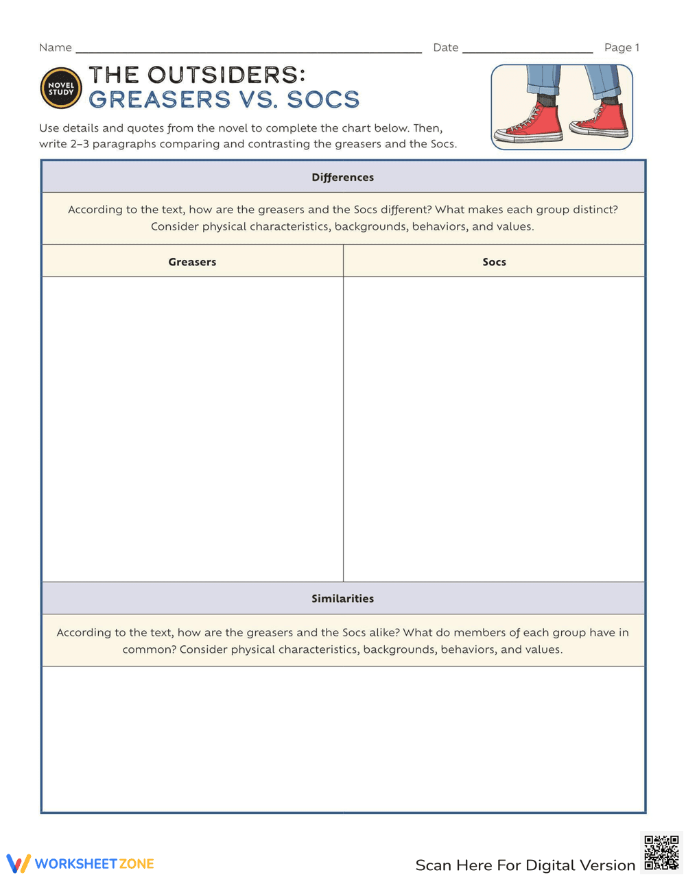 Novel Study: The Outsiders - Greasers vs. Socs - Page 1