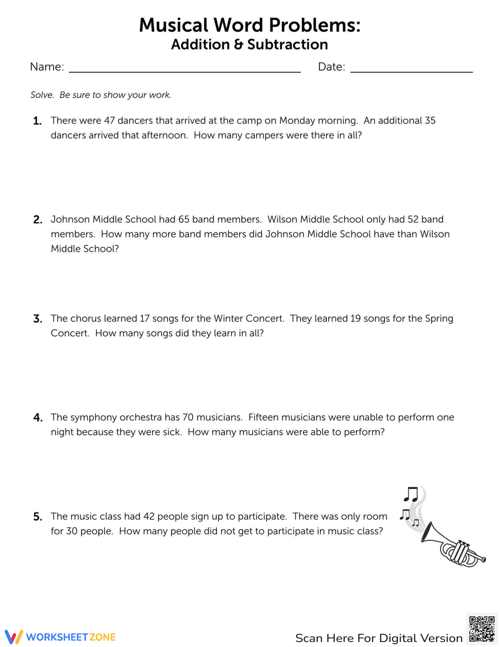 Solve Musical Word Problems - Page 1
