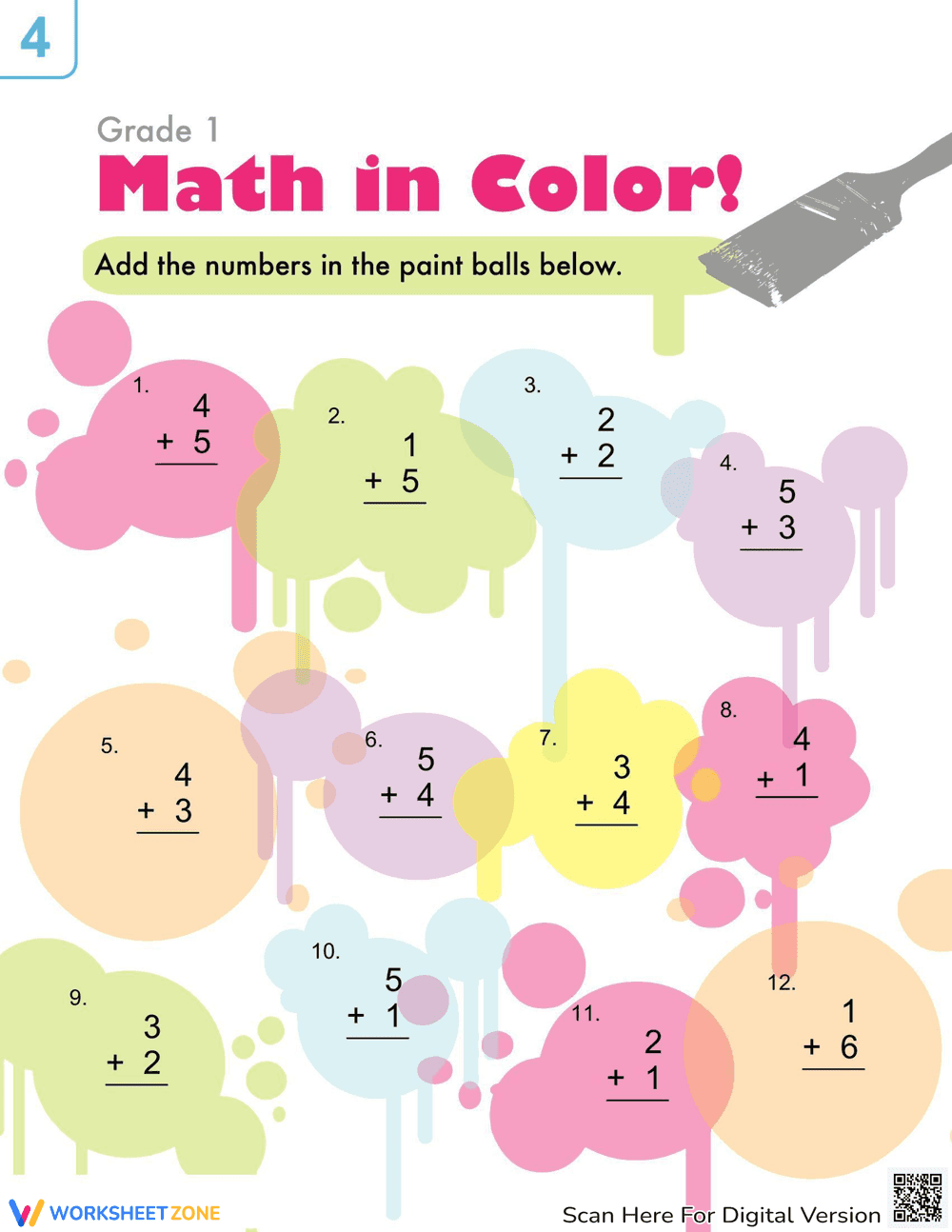 Math Color Addition Worksheet - Page 1