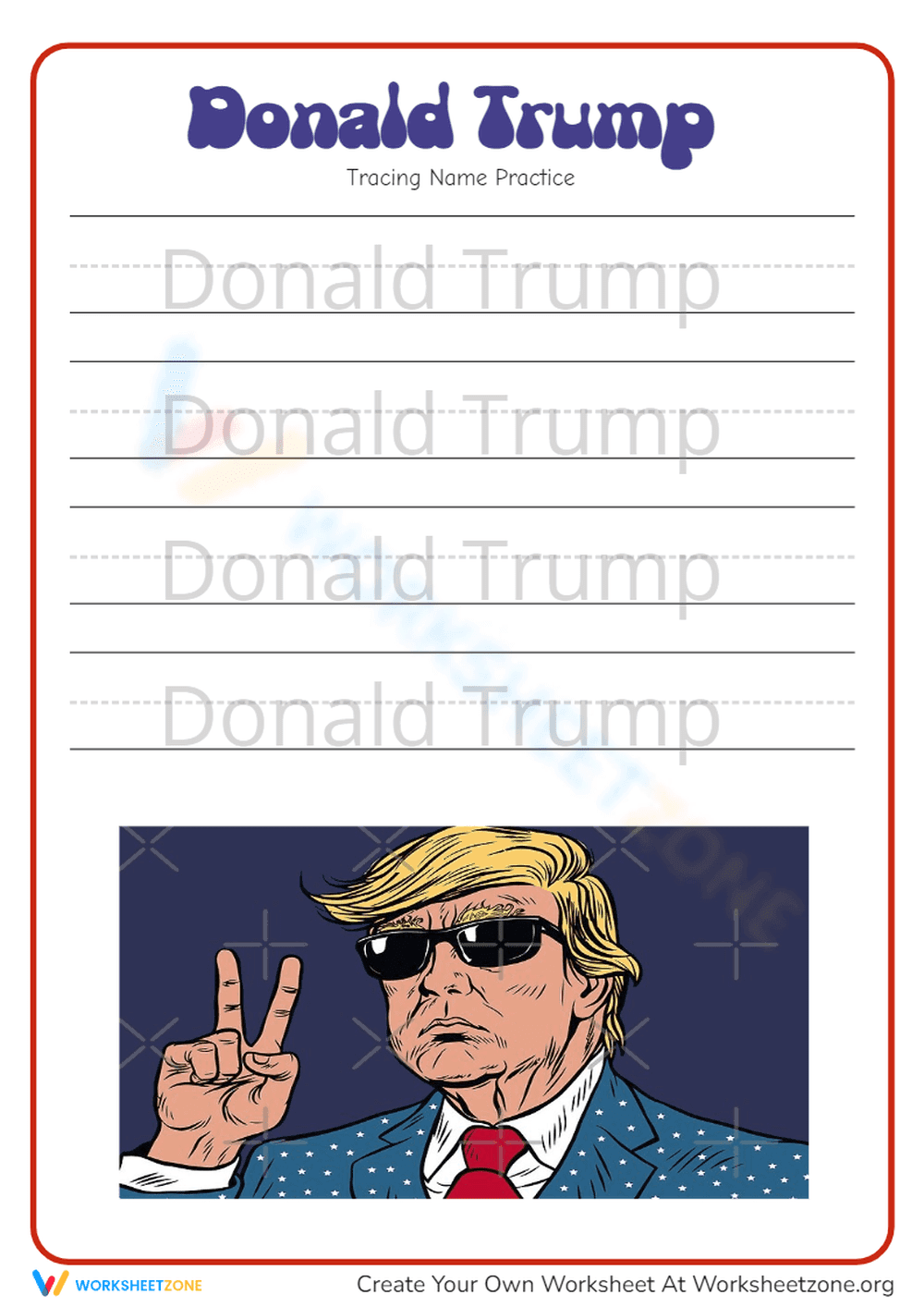 Name Tracing Worksheet: Donald Trump - Page 1