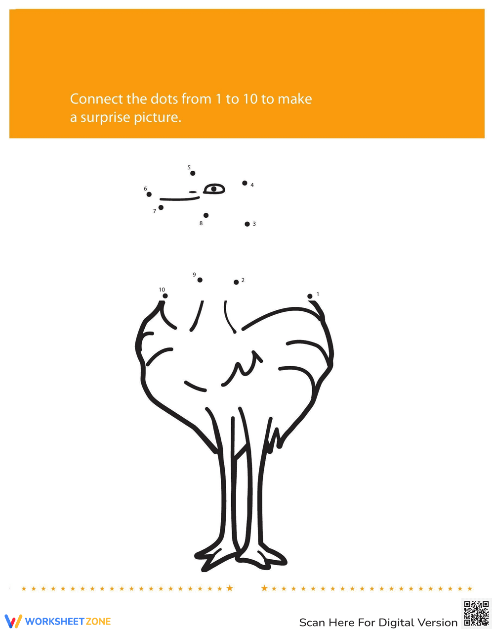 Connect the Dots Numbers Bird Worksheet for Preschool - Page 1