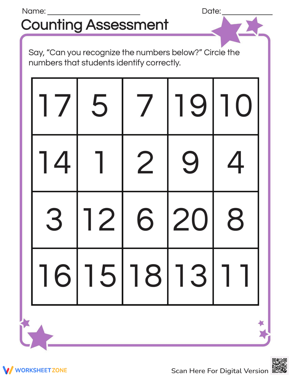 Counting Assessment - Page 1