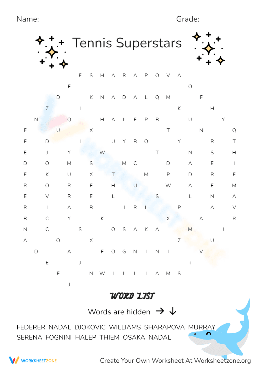 Tennis Superstars Worksheet - Page 1