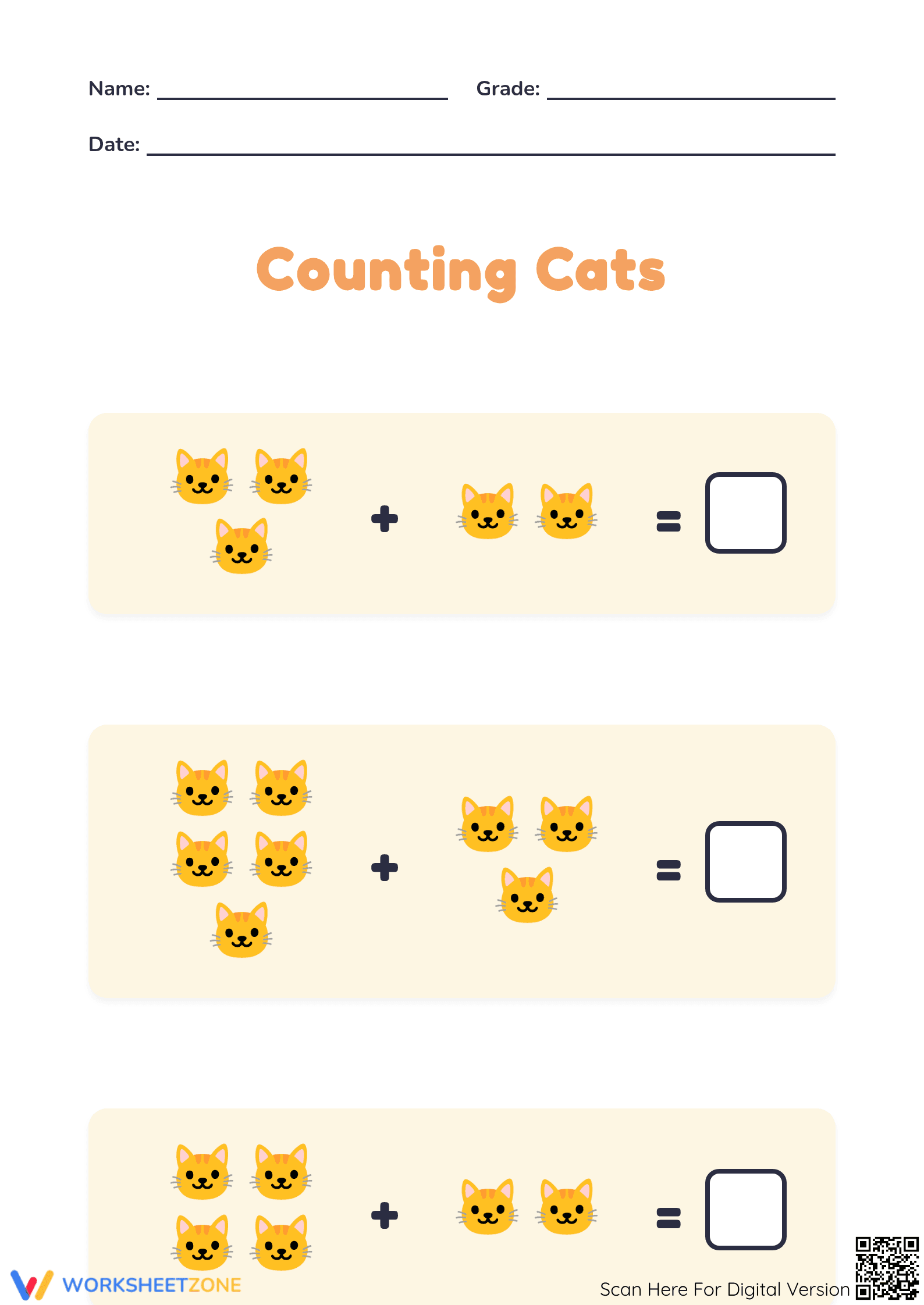 Counting Cats Worksheet | Grade K-1 Essential Math - Page 1