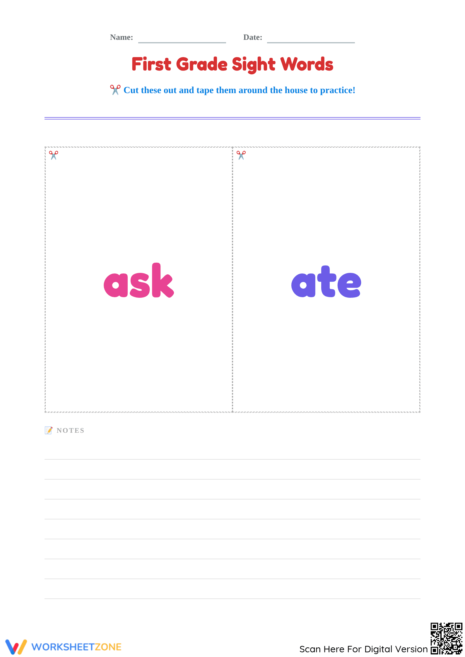 Printable First Grade Sight Words Flashcards - Page 1