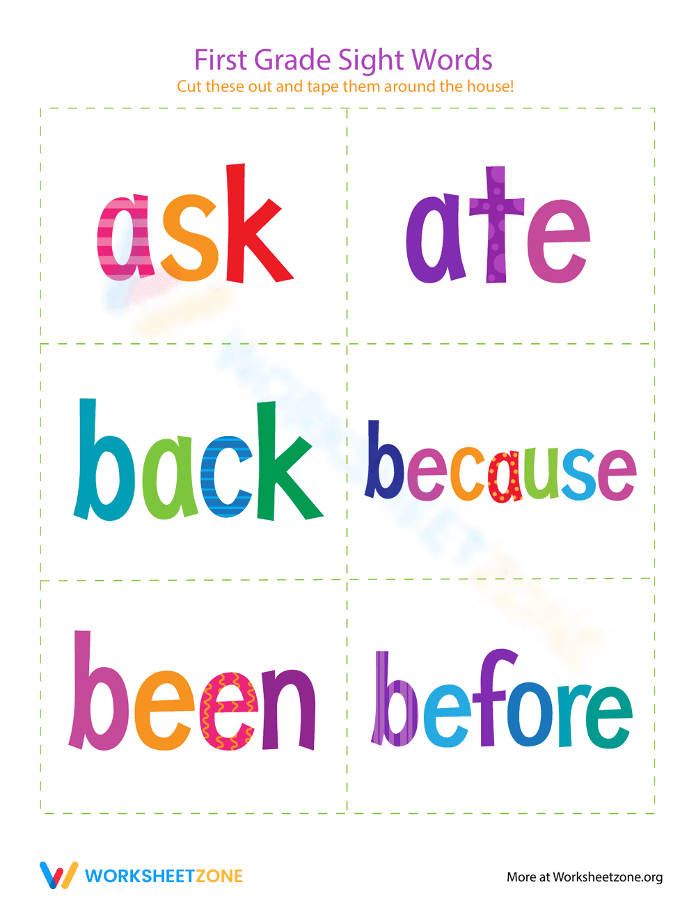 First Grade Sight Words: Ask to Before - Page 1