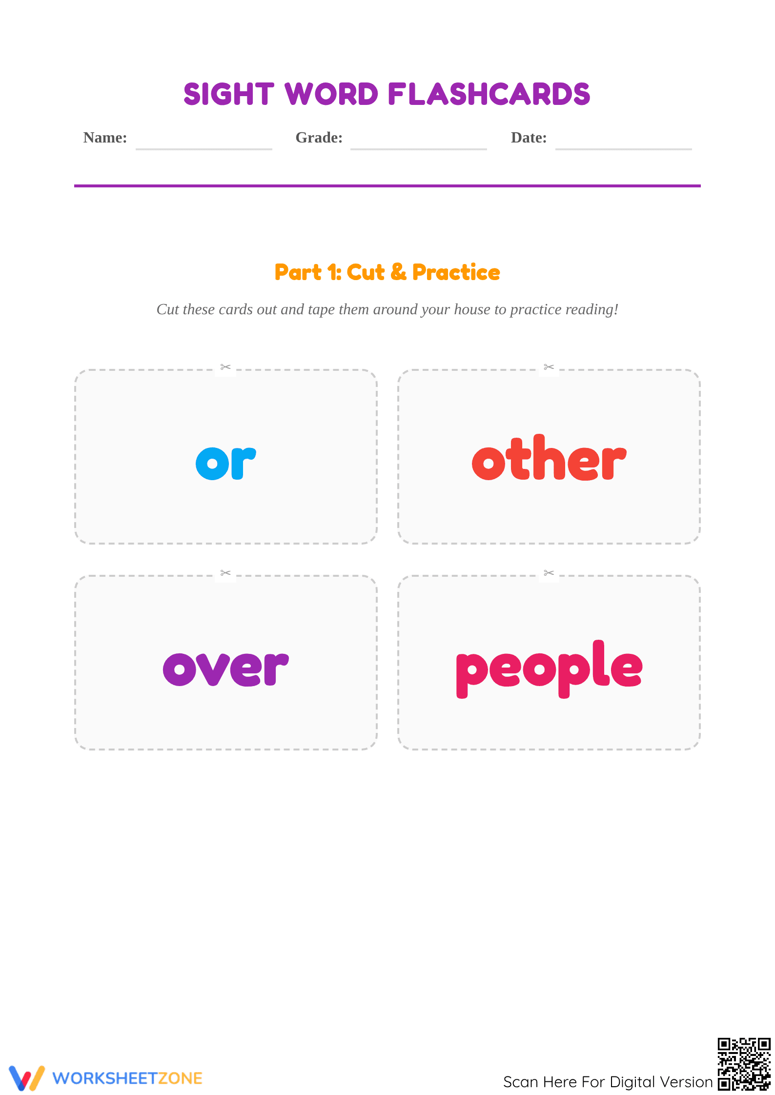 Printable Sight Words Worksheet | Kindergarten English - Page 1