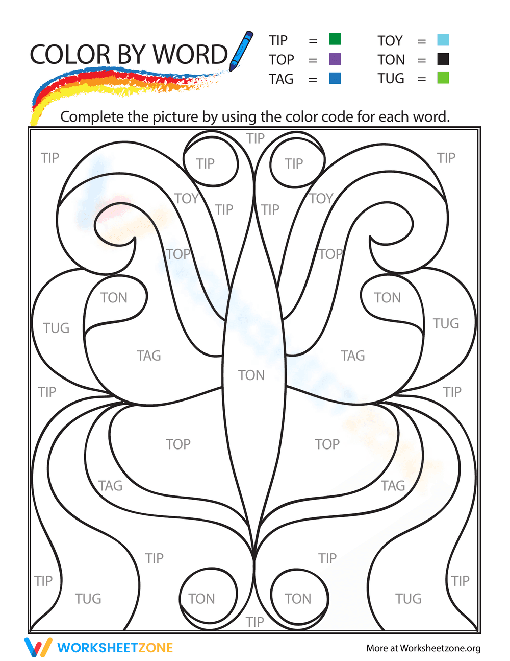 Color by Number: Sight Words - Page 1