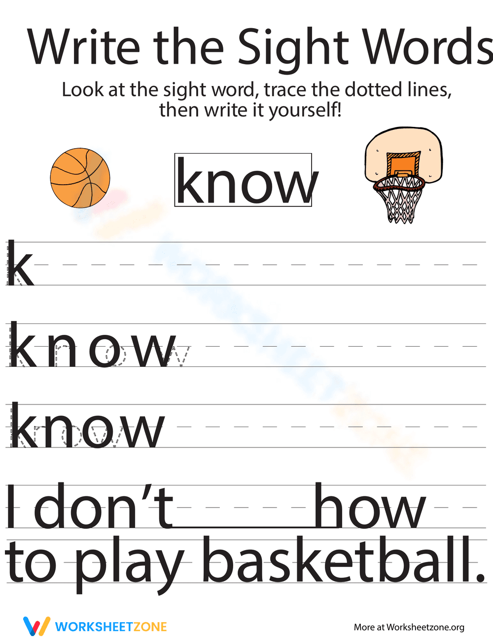 Write the Sight Words: "Know" - Page 1