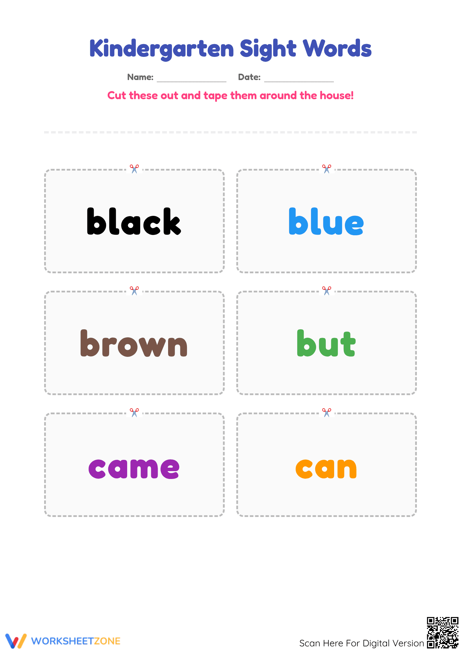 Essential Kindergarten Sight Word Flashcards - Page 1