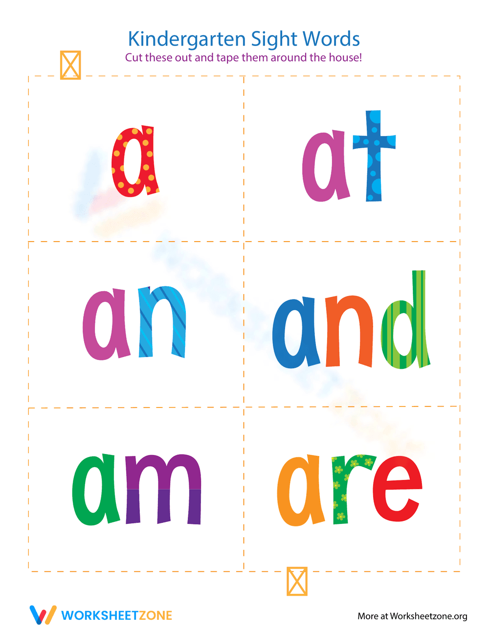 Kindergarten Sight Words: A to Are - Page 1