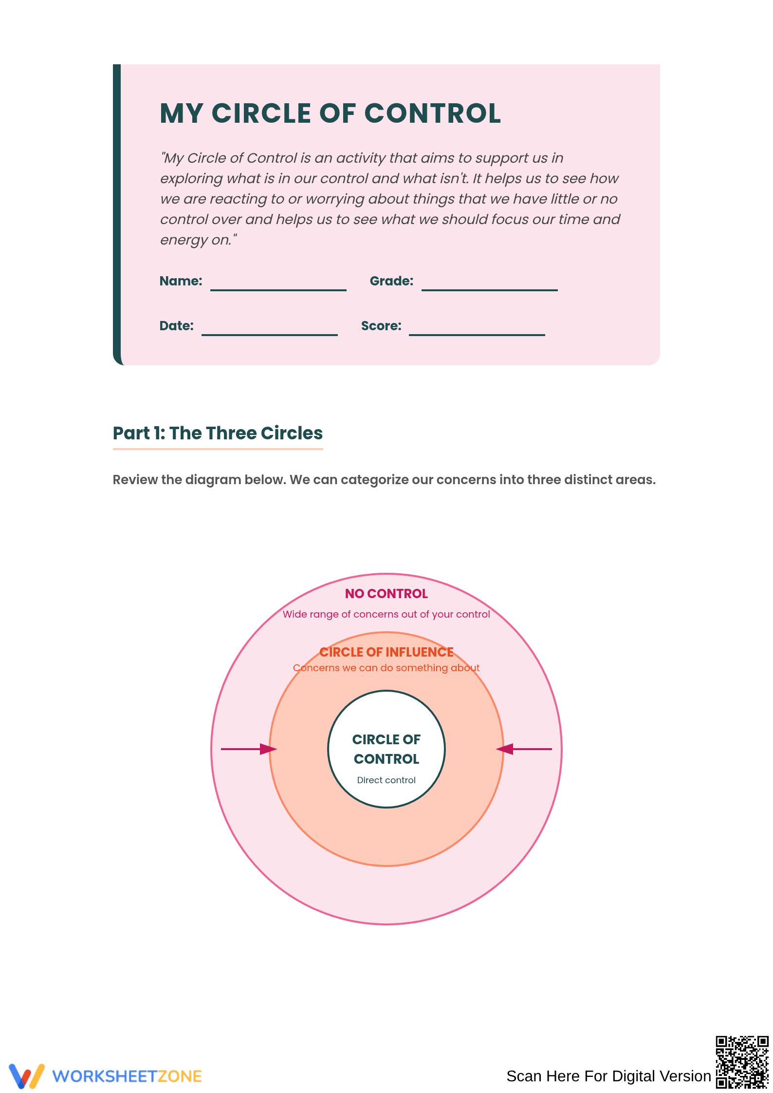 Map My Circle of Control Worksheet - Page 1