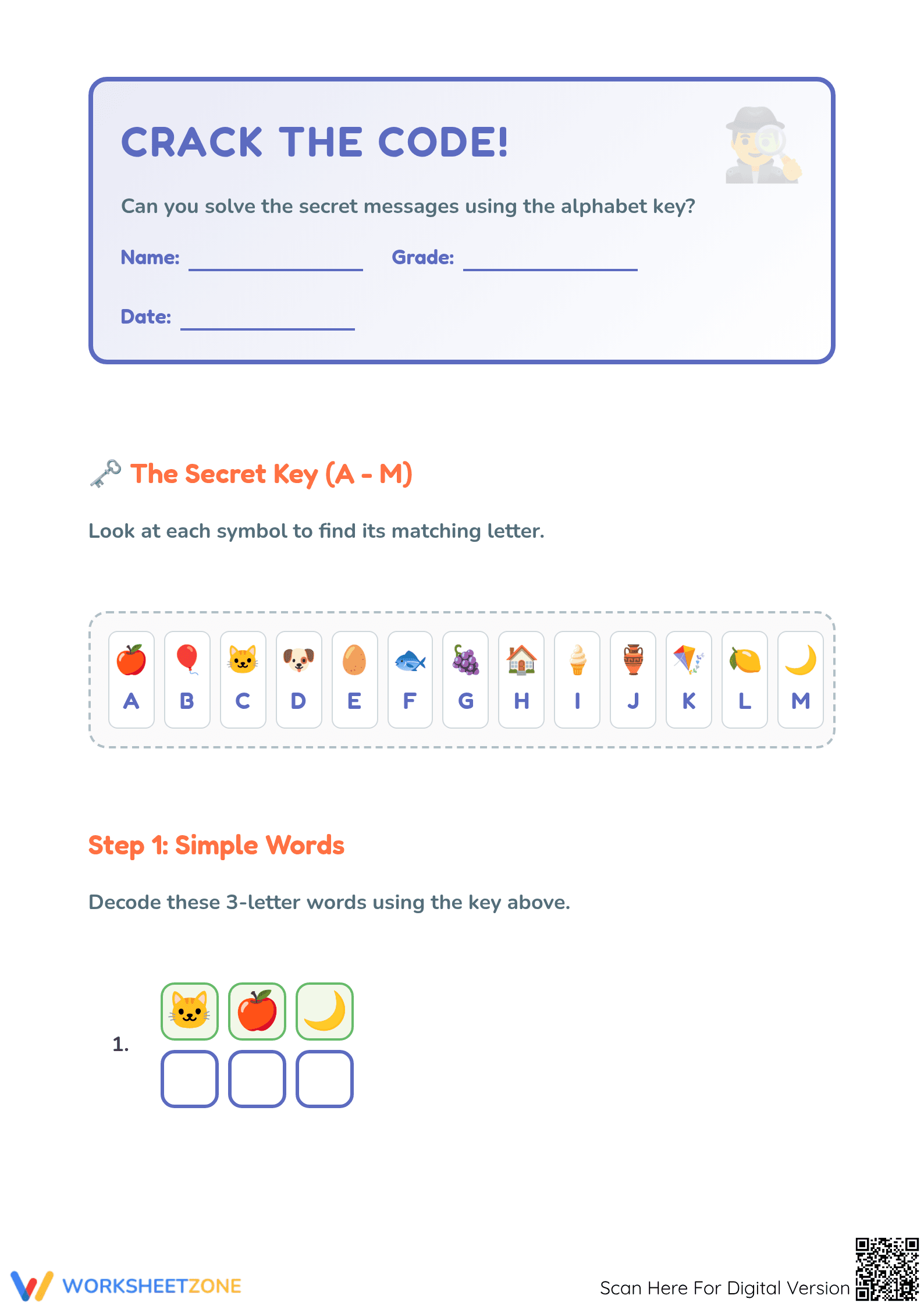 Grade 1 Crack The Code — Printable No-Prep Worksheet - Page 1