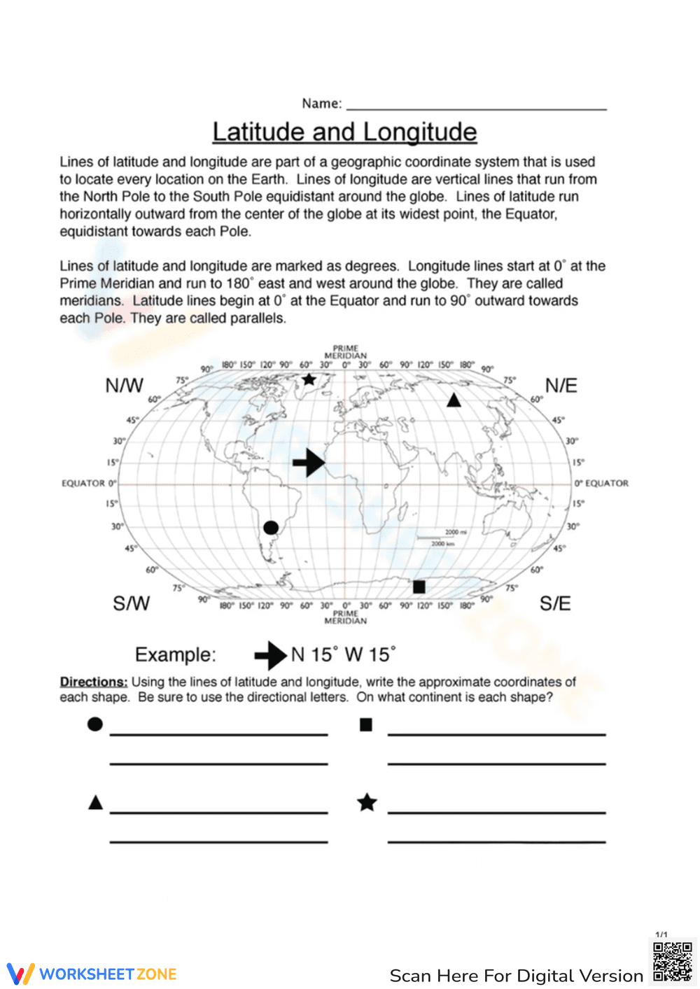 Latitude and Longitude Practice | Essential Grade 6 Map - Page 1