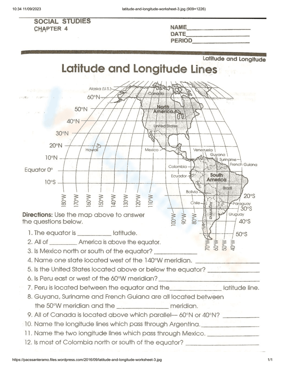 Latitude and Longitude Lines - Page 1