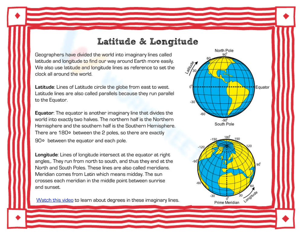 Grade 3 Latitude & Longitude — Printable No-Prep Worksheet - Page 1