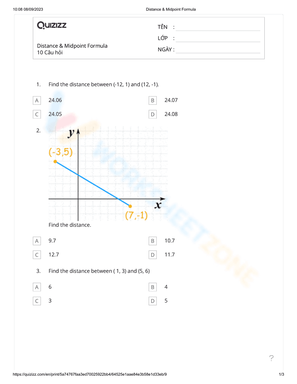 Distance & Midpoint Formula - Page 1