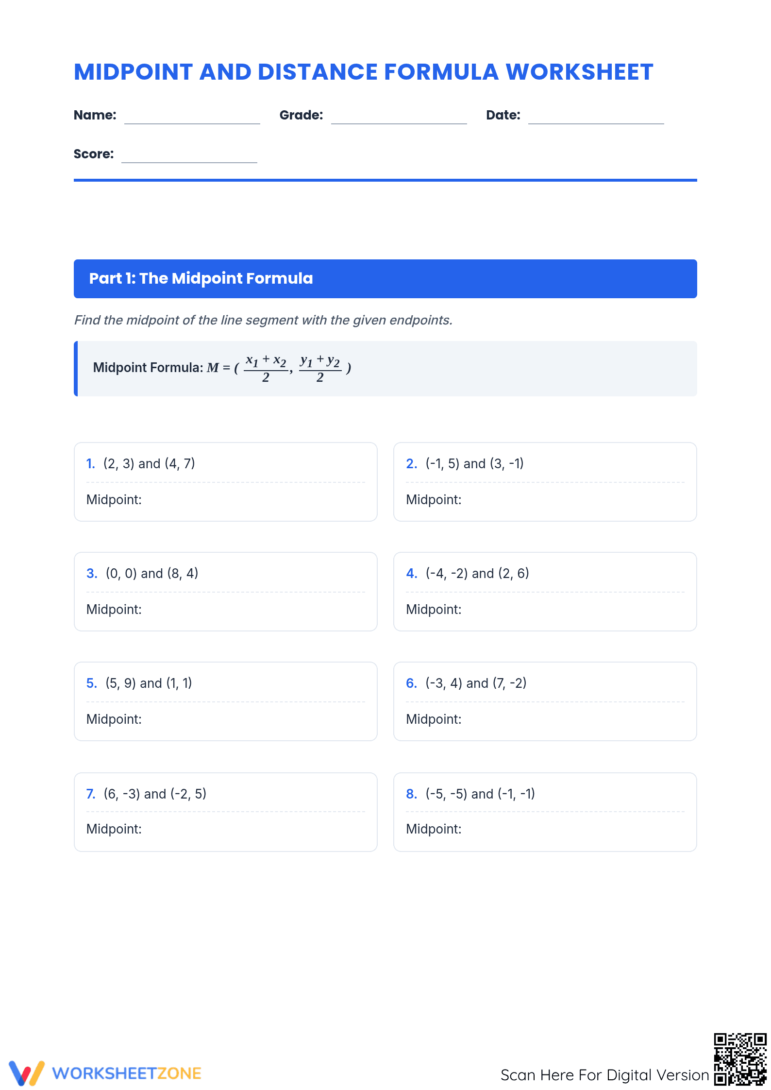 Midpoint and Distance Formula Worksheet | Essential Math - Page 1