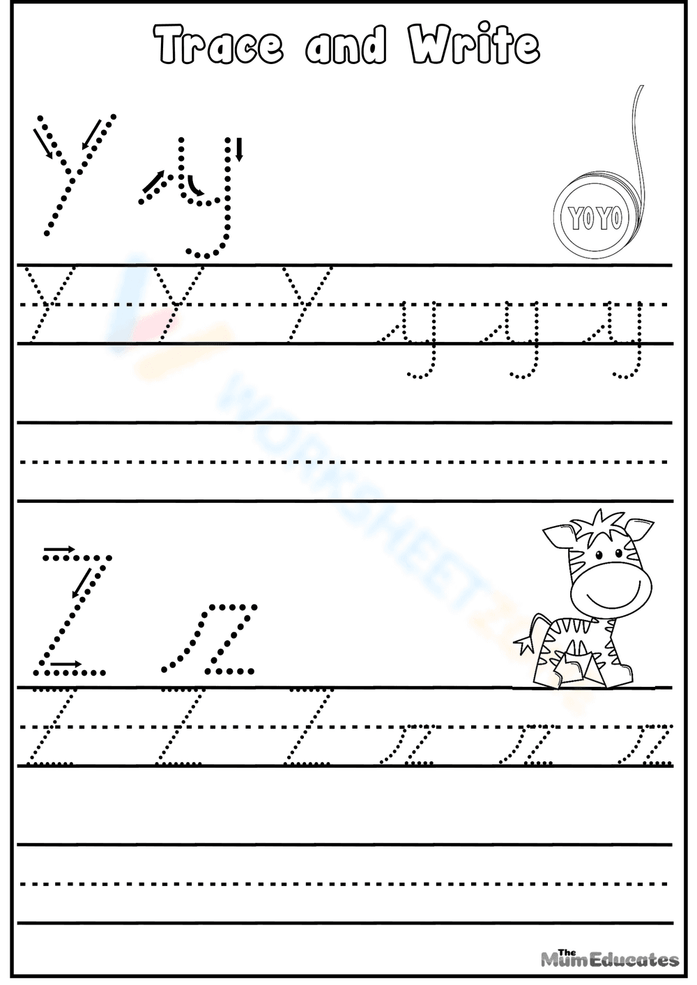 Alphabet Letters Y and Z Tracing | Essential Grade K-1 - Page 1