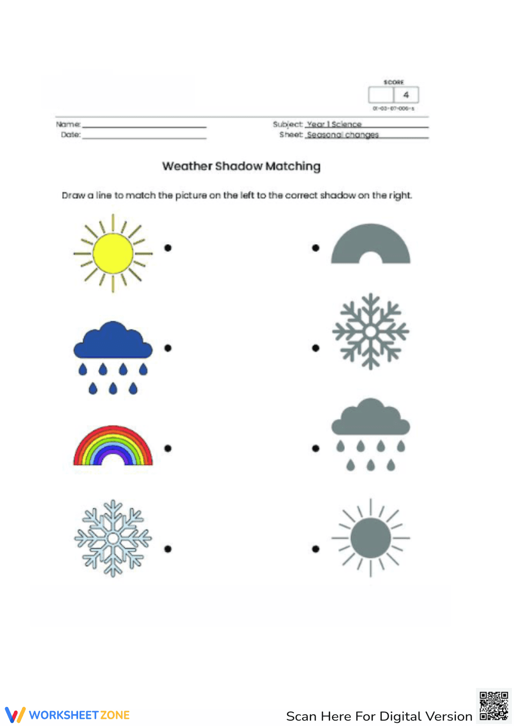 Weather Shadow Matching Printable | Grade 1 Science - Page 1