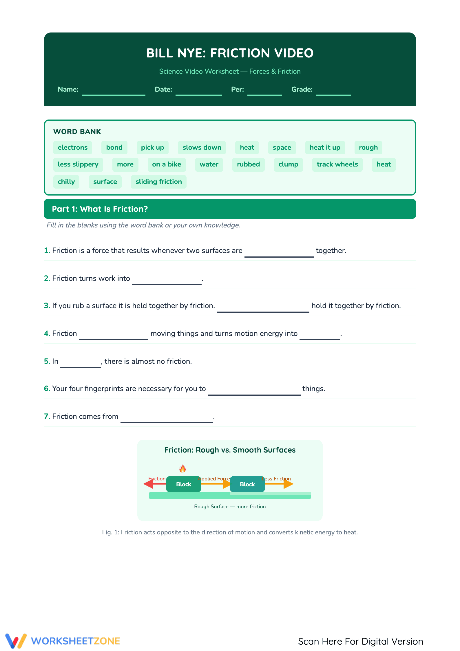 Explore Motion with Bill Nye Worksheet - Page 1