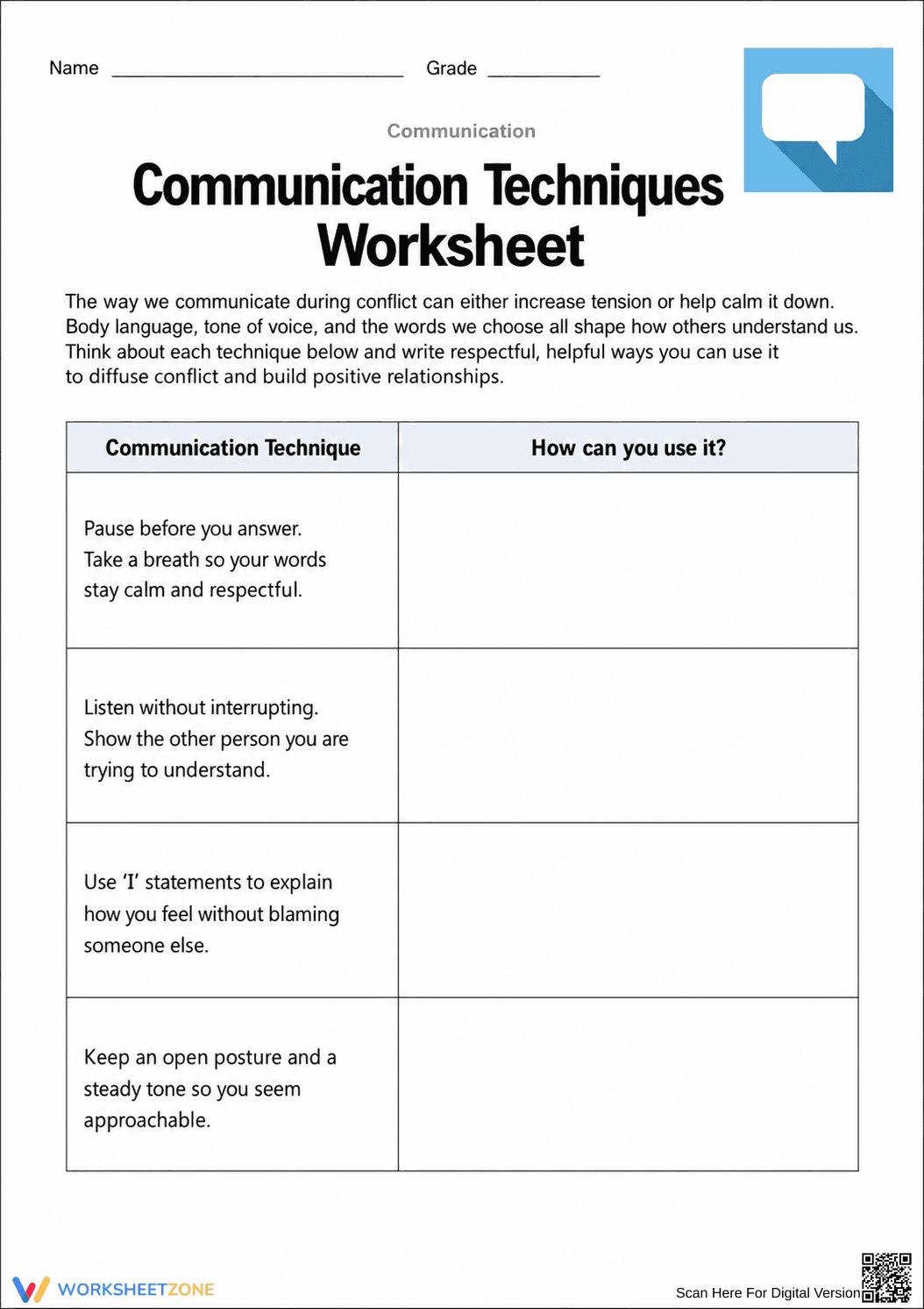 Essential Communication Techniques Worksheet | Grade 5 - Page 1