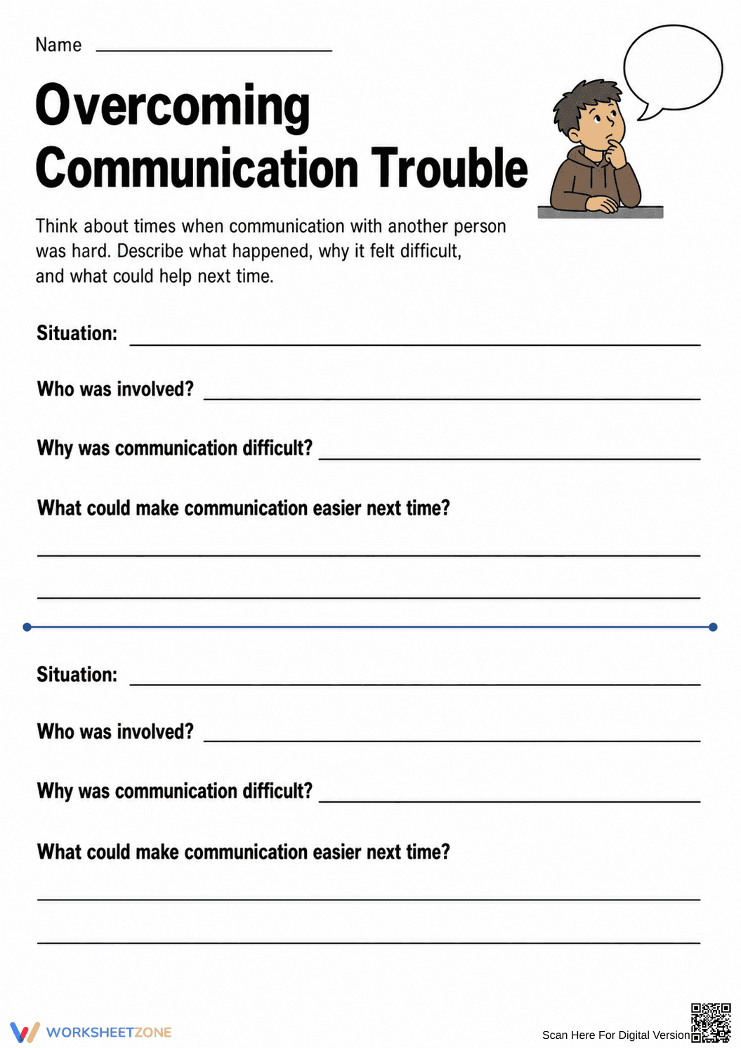 Printable Communication Reflection Worksheet | Grade 4 - Page 1