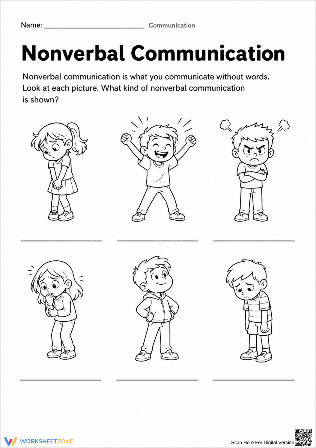 Nonverbal Communication Printable Worksheet | Grade 3-4 - Page 1