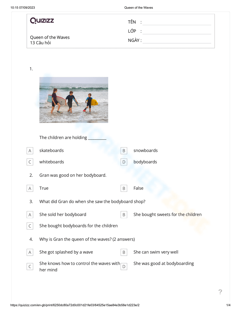Queen of The Waves Worksheet - Page 1