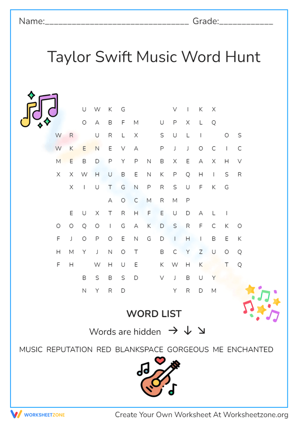 Taylor Swift Music Word Hunt - Page 1