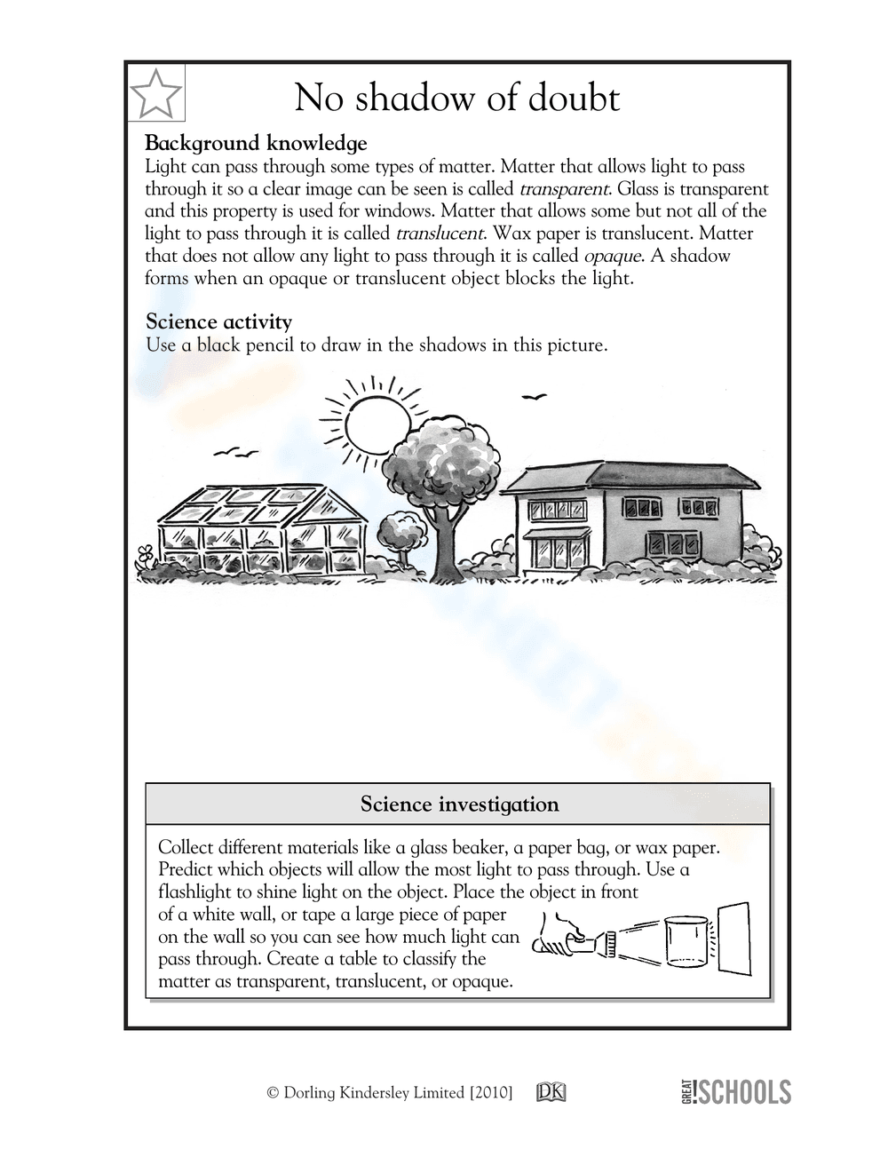 Grade 5 Light and Shadows Worksheet | Essential Science - Page 1