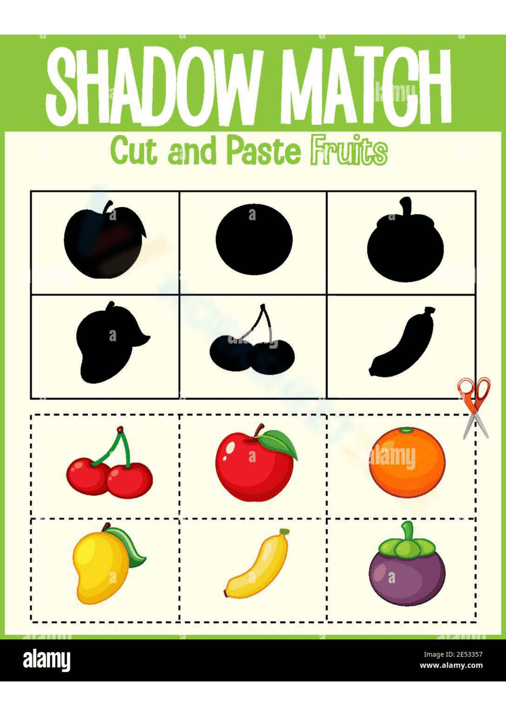 Grade K Fruit Shadow Match — Printable No-Prep Worksheet - Page 1