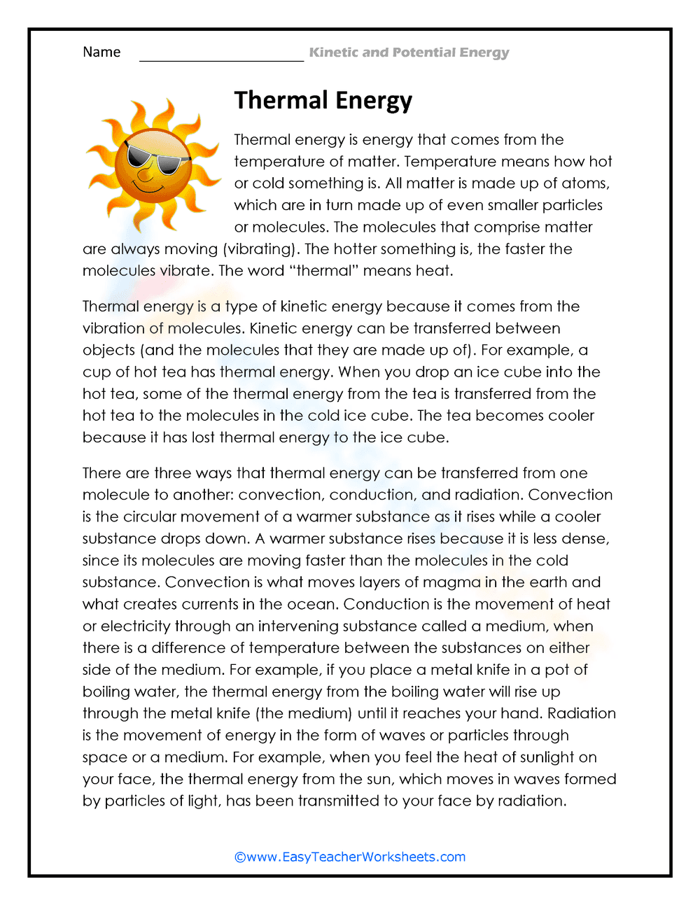 Explore Thermal Energy Concepts Worksheet - Page 1