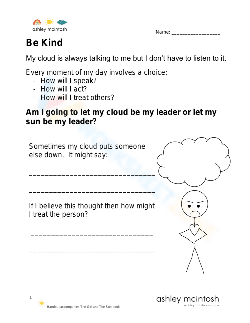 Handout Be Kind Worksheet for Social Skills - Page 1