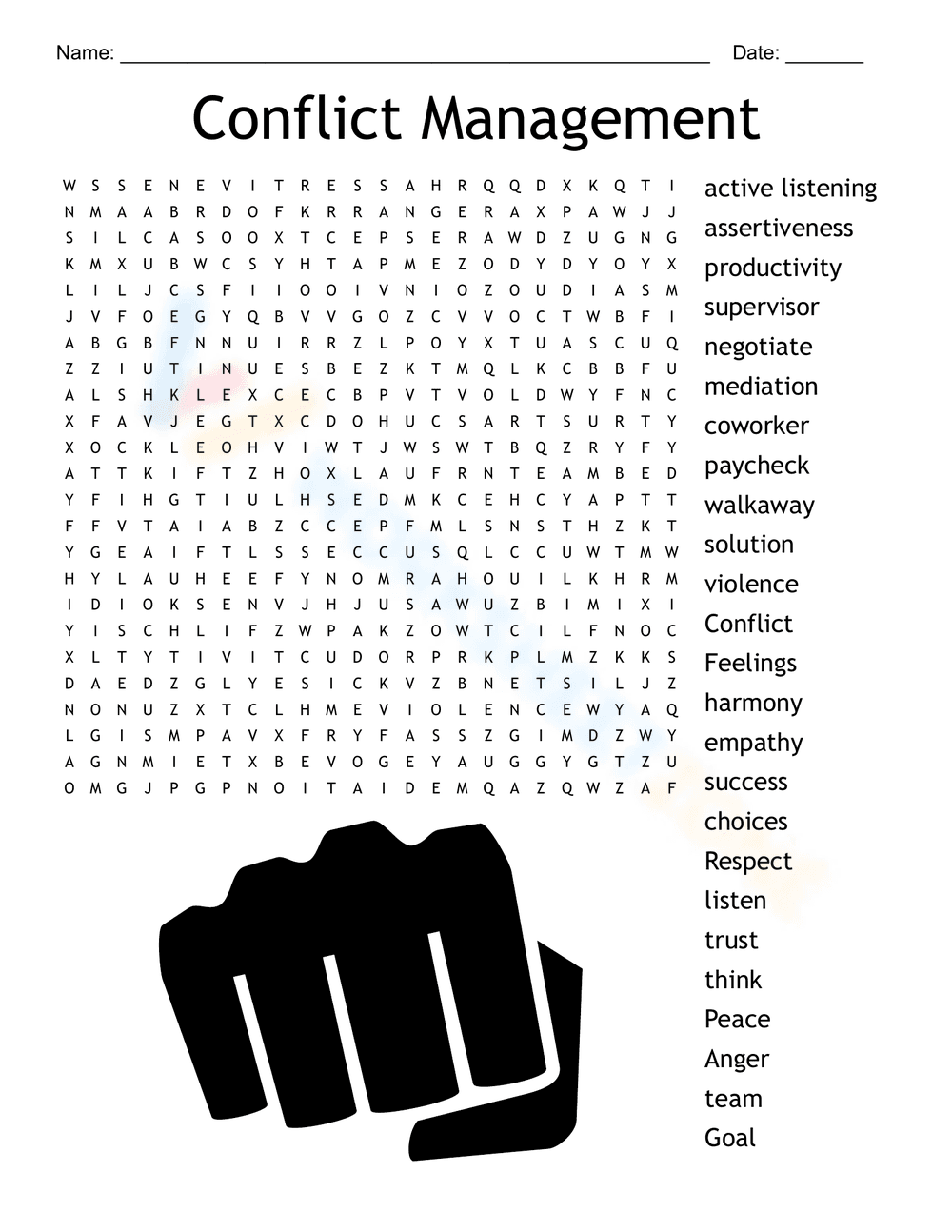 Conflict Management Word Search Puzzle - Page 1