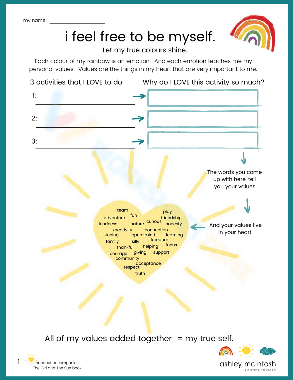I Feel Free to Be Myself Worksheet - Page 1
