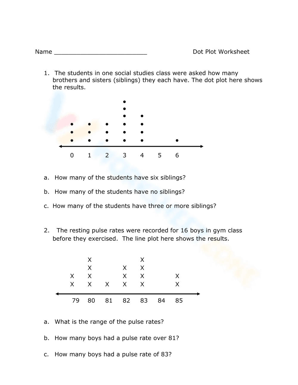 Dot Plot Exercise Worksheet for Data Analysis - Page 1