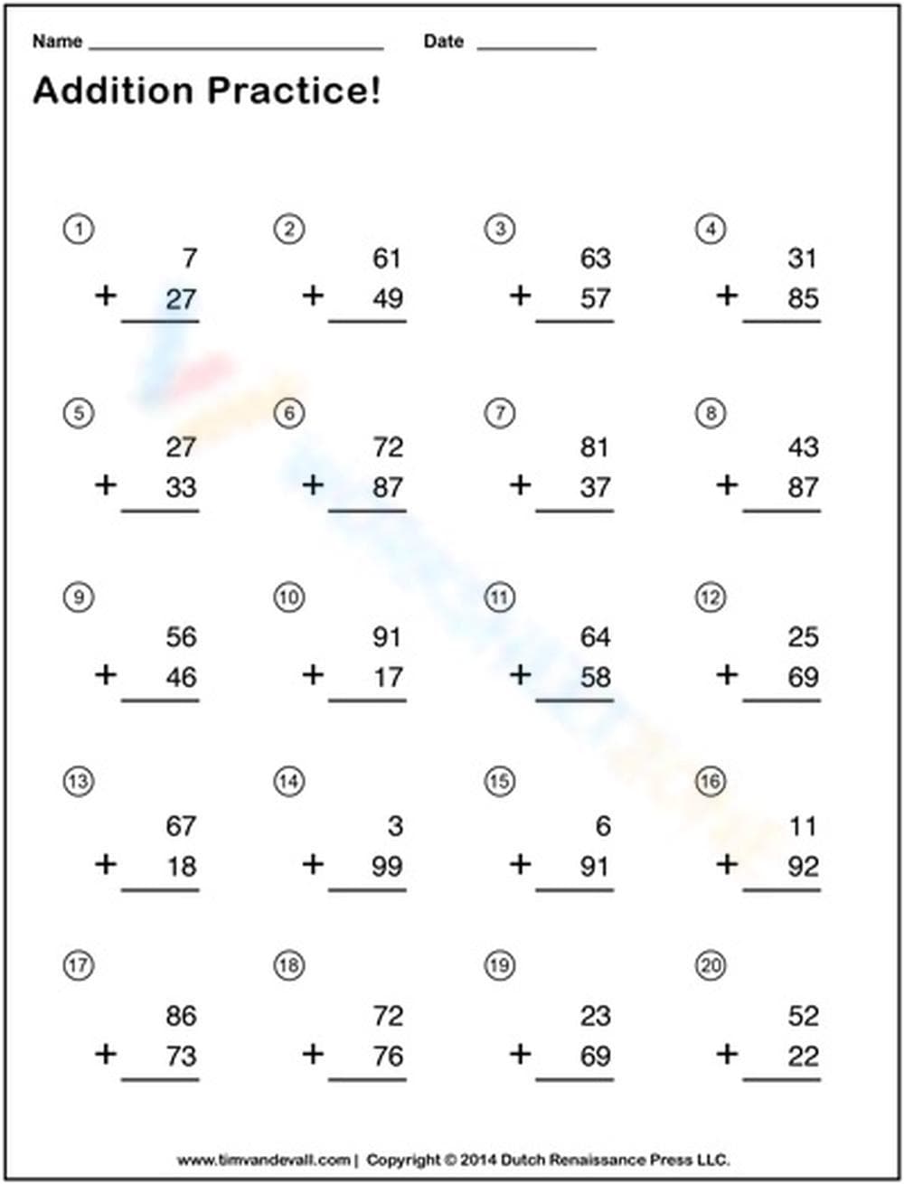 Digit Addition Worksheet - Page 1