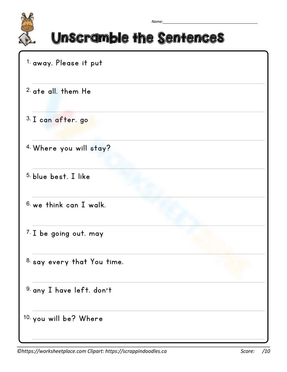 Unscramble the Sentences Worksheet - Page 1