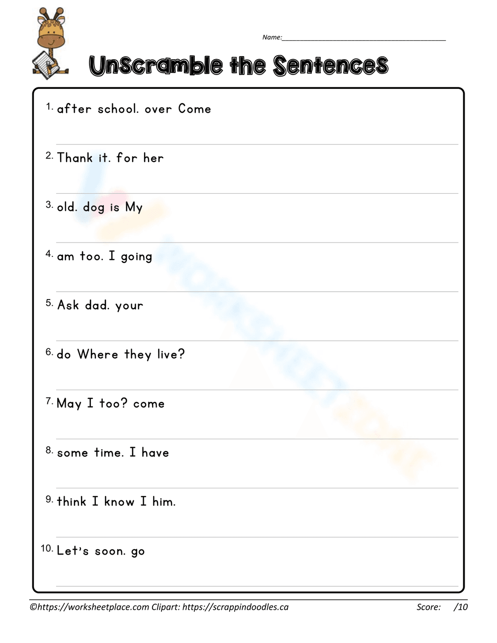 Practice Sentence Formation with Unscrambling - Page 1