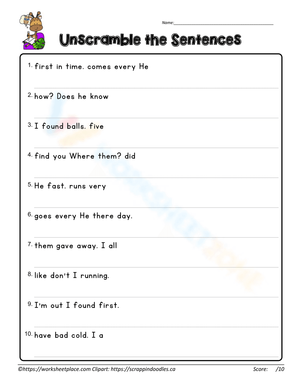 Sentence Unscramble Worksheet: Enhance Reading Skills - Page 1