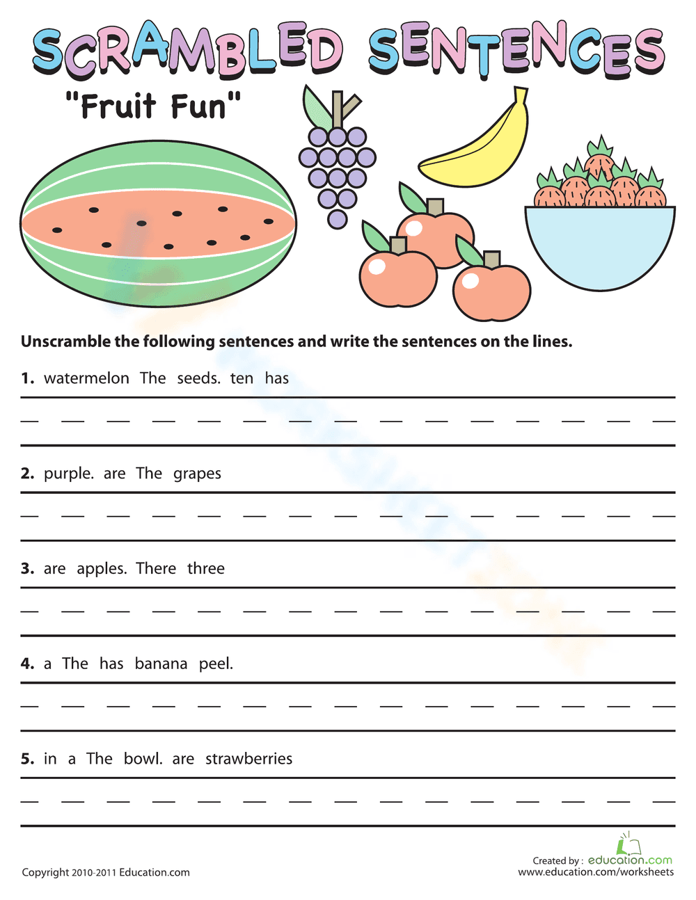 Scrambled Sentences: Fruit Fun - Page 1