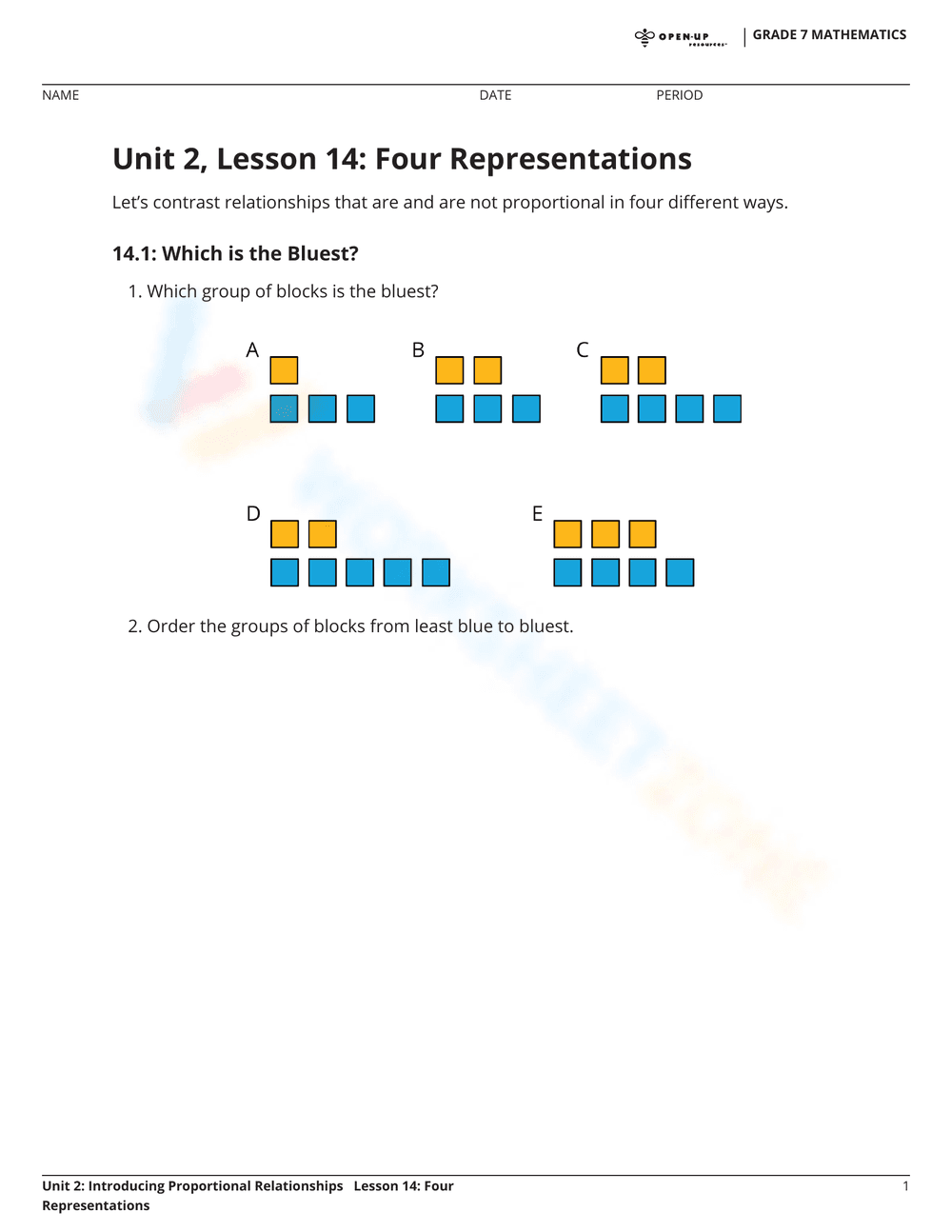 Representations of Constant of Proportionality 1 - Page 1