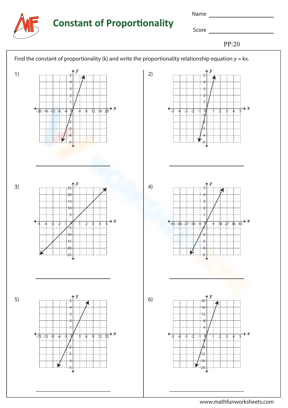 Constant of Proportionality Worksheet with Answer Key - Page 1
